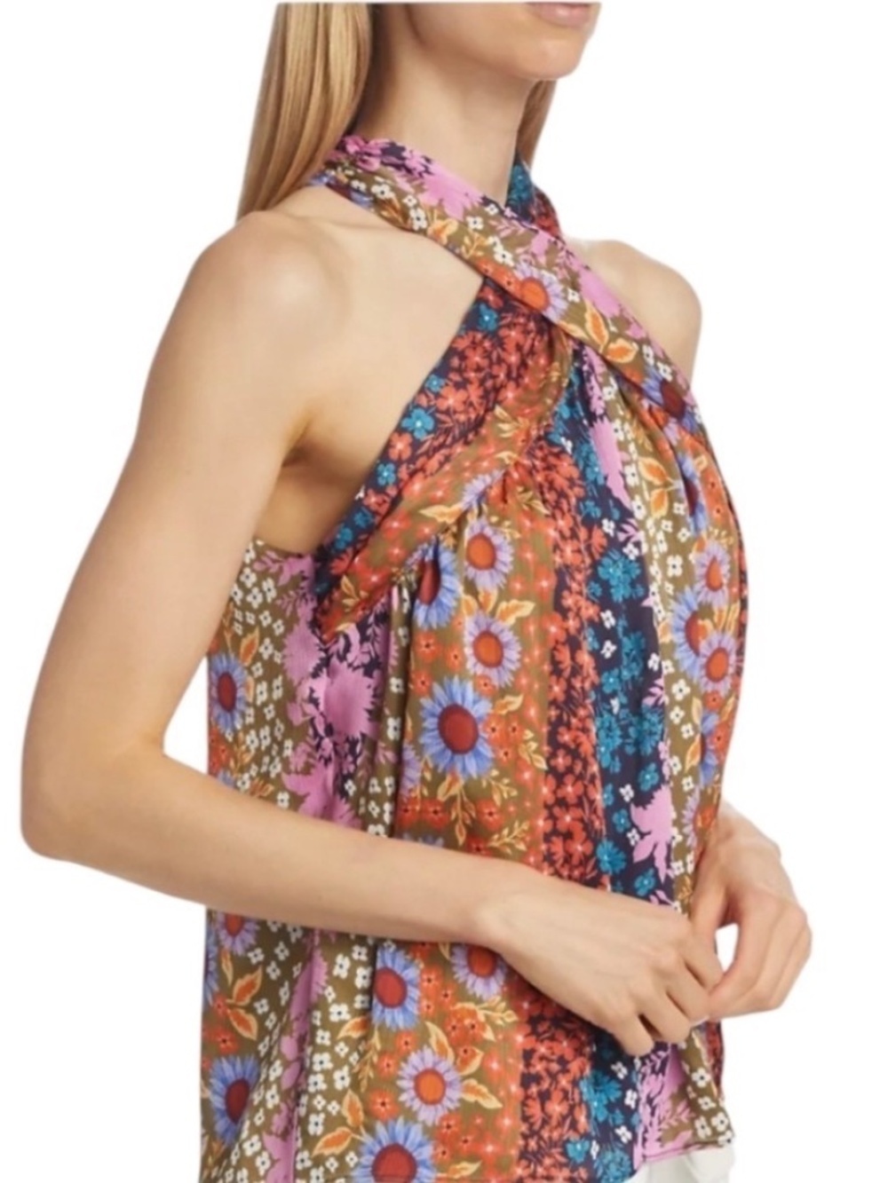 RAMY BROOK Charli Women’s L Halter Top Floral Print Boho Multicolor Garden Party